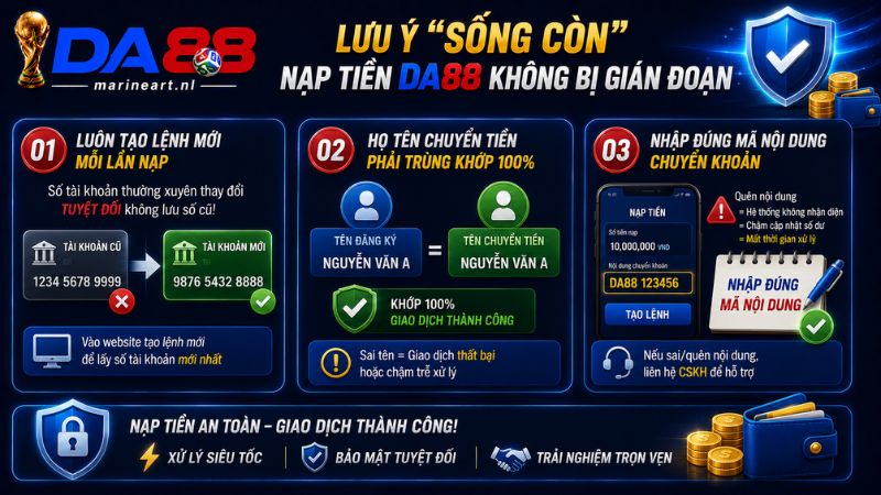 Những lưu ý "sống còn" để giao dịch Nạp Tiền DA88 không bị gián đoạn